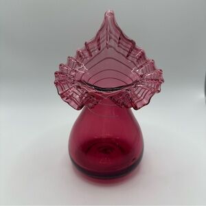 Blown Glass Cranberry White Jack In Pulpit Vase Ruffled Rim